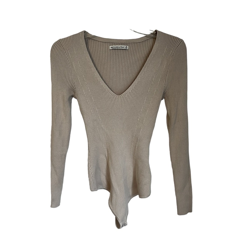 Abercrombie & Fitch Cream Ribbed V Neck Sweater Bodysuit M